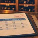 Logiciel gestion cave à vin gratuit Excel : tableau 6 colonnes (Nom, Millésime, Emplacement).