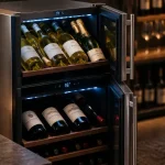 Meilleure cave à vin bi-zone, 37 dB, 77 bouteilles, acier brossé, LED.
